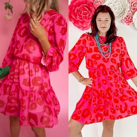 Rose Leopard Print Flounce Mini Dress - Picture 1 of 6